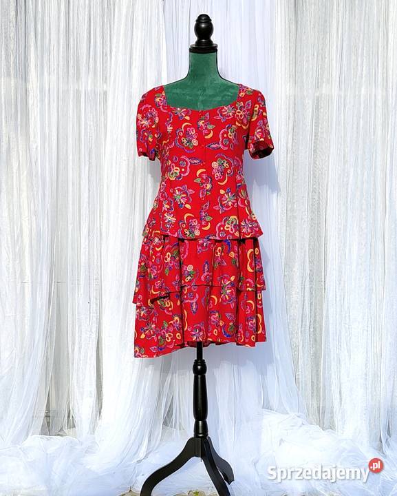 Kolorowa sukienka czerwona vintage retro XL 42 L Szczecin sprzedam