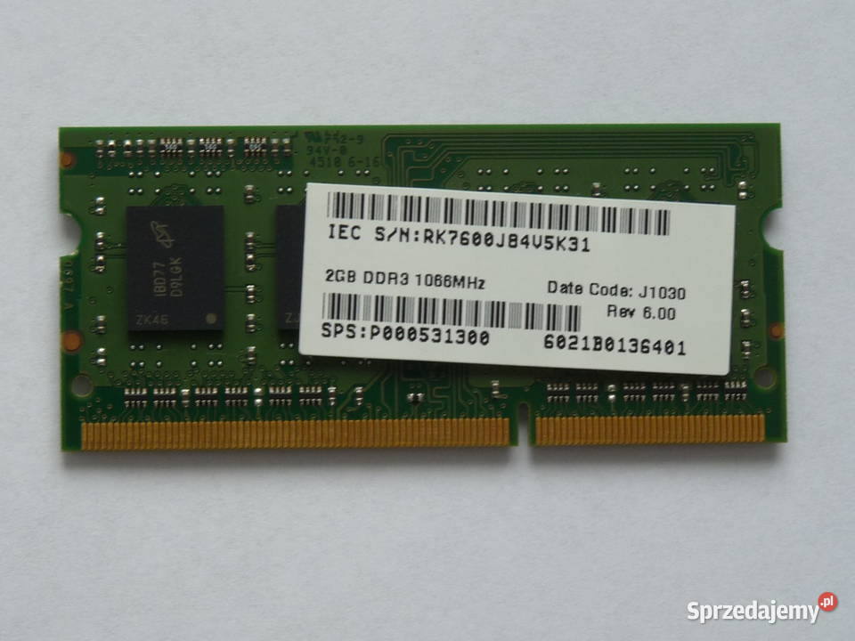 Pamięć RAM 2 GB DDR3 SODIMM 1066 MHz Micron Technology Pamięci Kraków