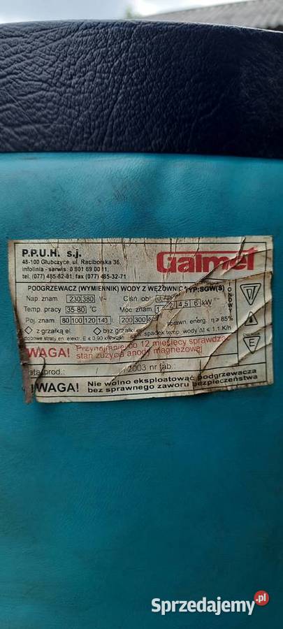 Wymiennik wody bojler 120 litrów Galmet Czaple Małe