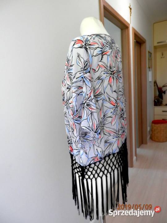 Bluzka Papaya Stylowe Frędzle Kwiaty Błękitna L Łomża