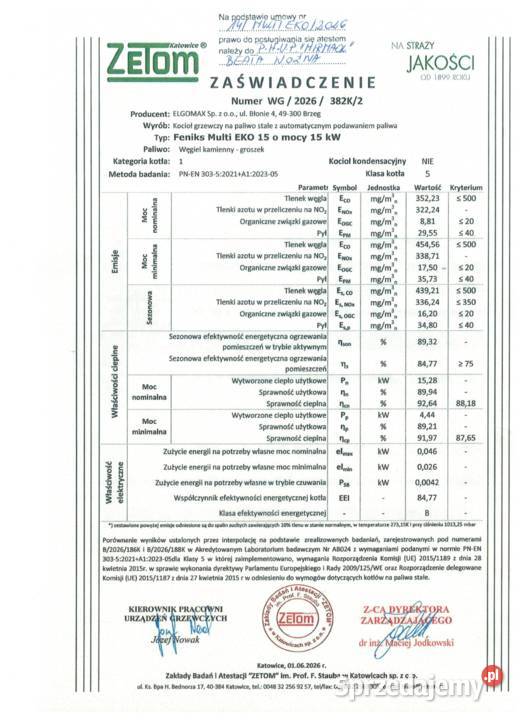Kocioł piec co 15kW do 150m2 pellet groszek Sucha