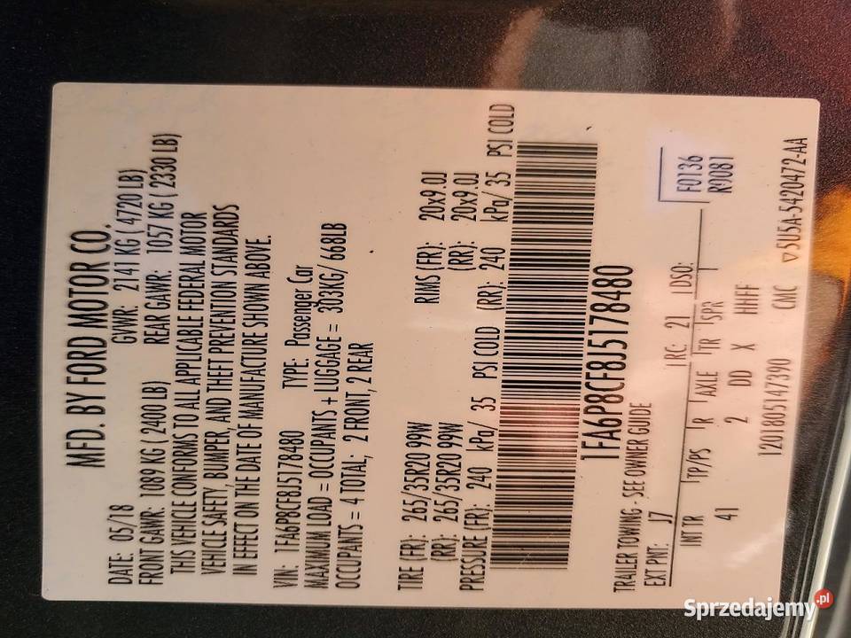 2018 FORD MUSTANG GT Częstochowa