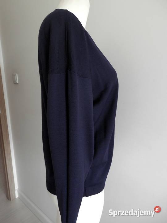 Sweter Kardigan Wełniany 100 Wełna Granatowy Łomża