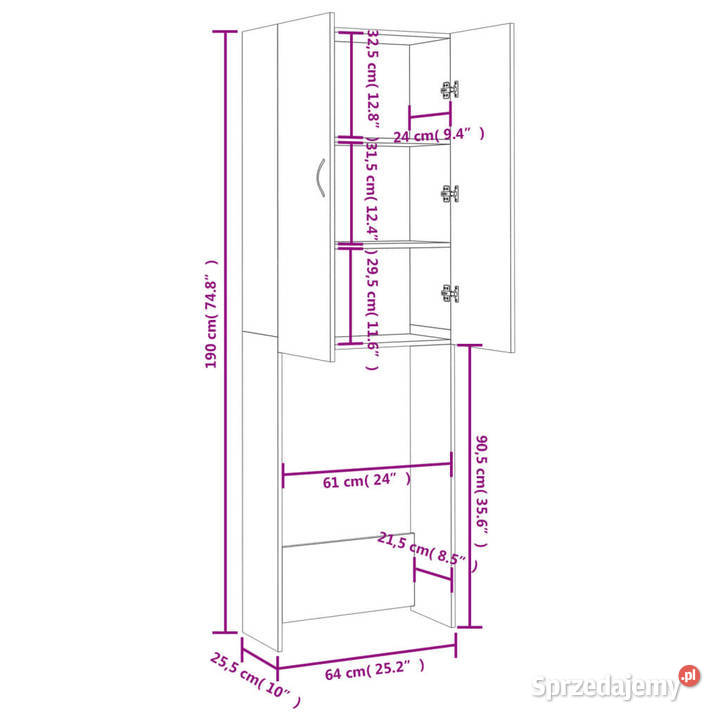 Szafka na pralkę szary dąb sonoma 64x255x190 Warszawa