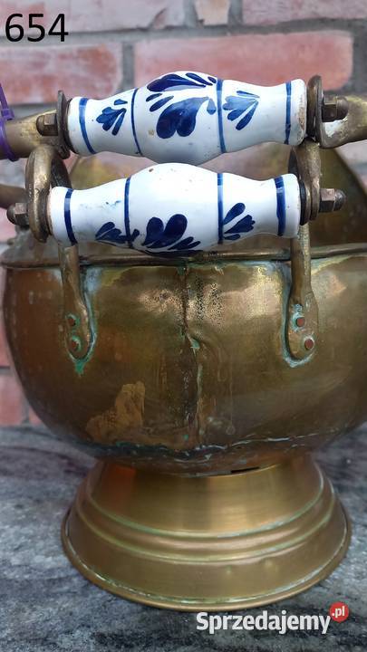 Pojemnik mosiężny z ceramiką Osłanka na doniczkę Pozostałe Gawroniec