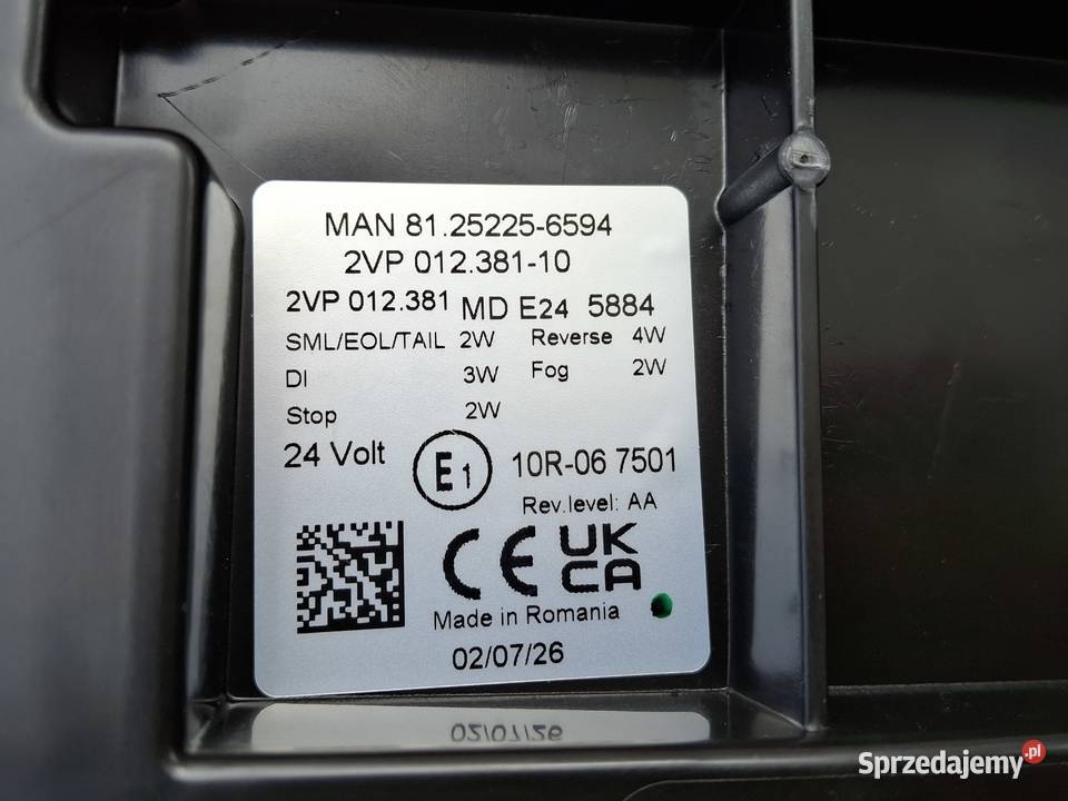 MAN TGX TGS TGM TGL TG3 LAMPA PRAWY TYŁ PRAWA lubuskie Bieleń