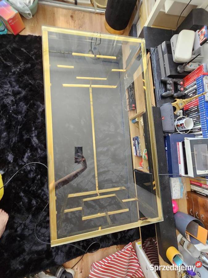 Stolik kawowy 110 x 60 Szkło metal zloty chrom Częstochowa