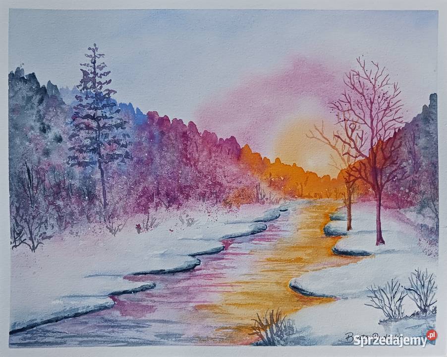 Akwarela Akwarelka Obraz pt Laponia 24 x 30 Malarstwo Warszawa