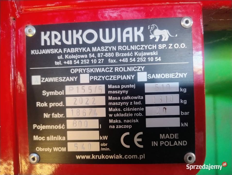 Opryskiwacz KRUKOWIAK na sprzedaż nieuszkodzony Grabowo sprzedam