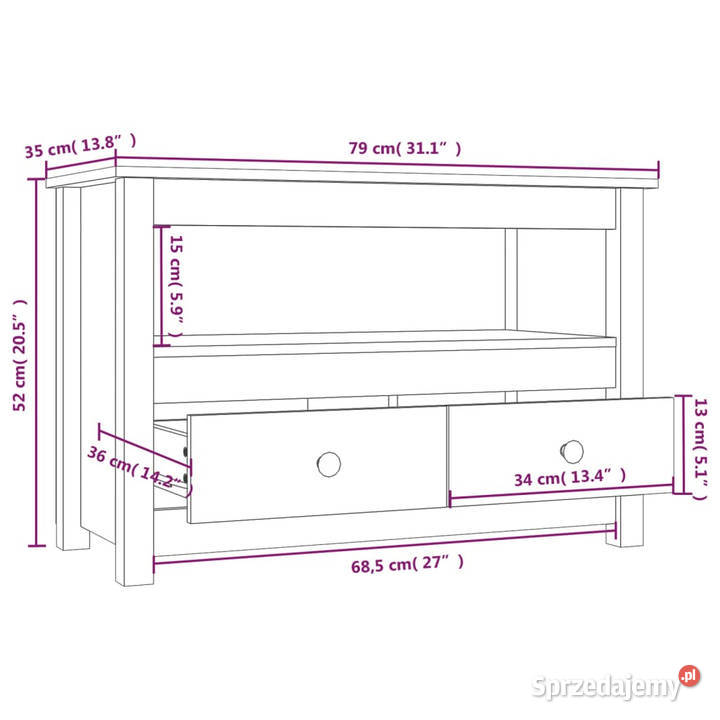 Szafka pod TV czarna 79x35x52 lite drewno
