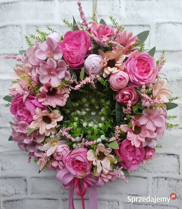 Dekoracyjny wianek na drzwi w odcieniach różu śląskie Czerwionka-Leszczyny sprzedam
