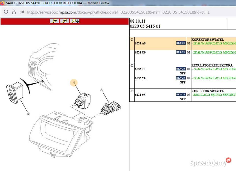 Silniczek regulacji reflektora Citroen Peugeot osobowe Lublin