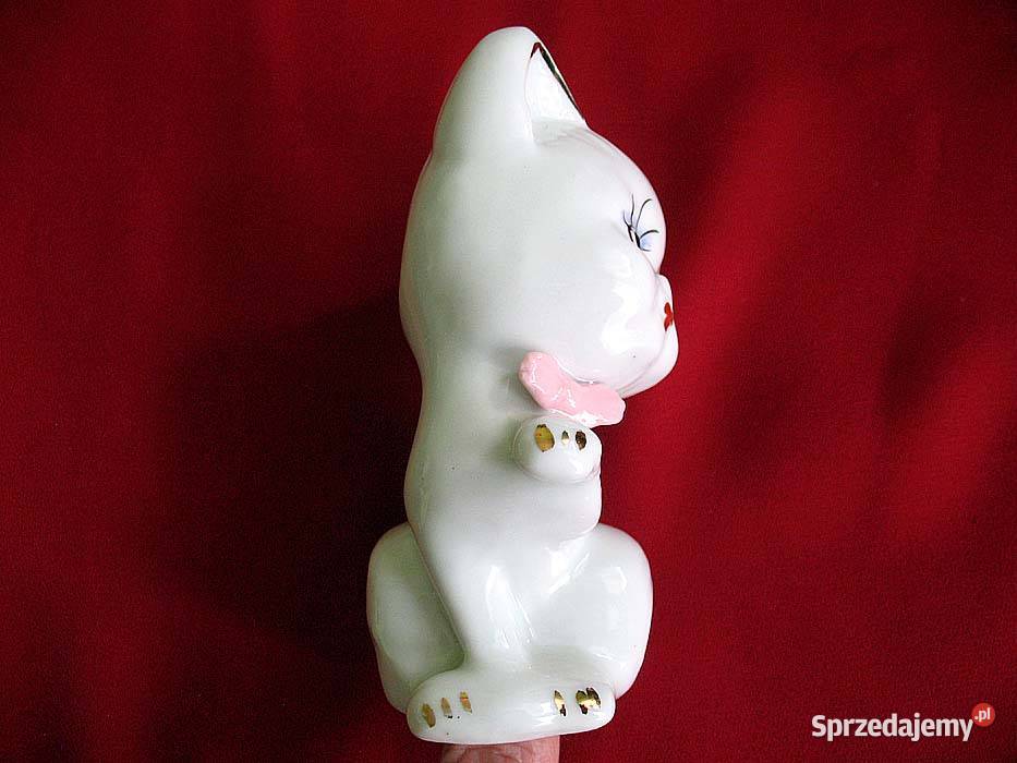 Kot Koteczka z kokardą porcelana niebieska 11 x Siedlce