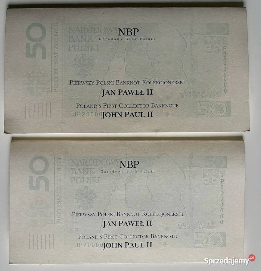 2x banknot kolekcjonerski 50 złotych Jan Paweł Kudowa-Zdrój