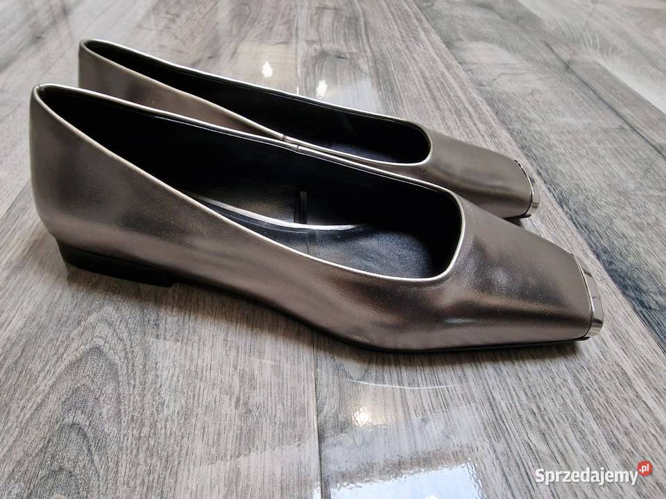 Massimo Dutti Baleriny Mokasyny grafit skóra 36 Balerinki Żywiec