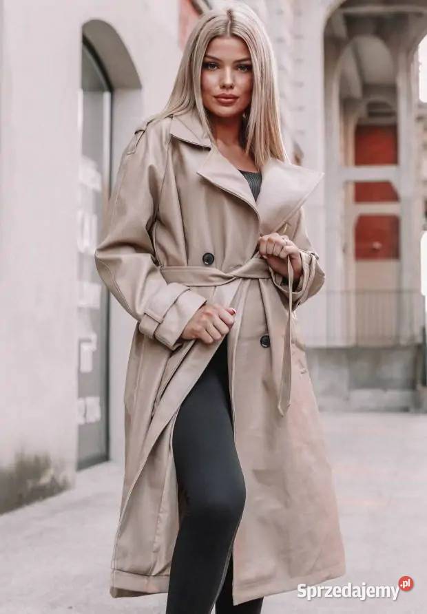 Płaszcz Z Imitacji Skóry Spy Beżowy Nowy Kawęczyn sprzedam