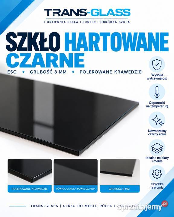 Szkło hartowane czarne 8 mm na wymiar polerowane śląskie Dąbrowa Górnicza
