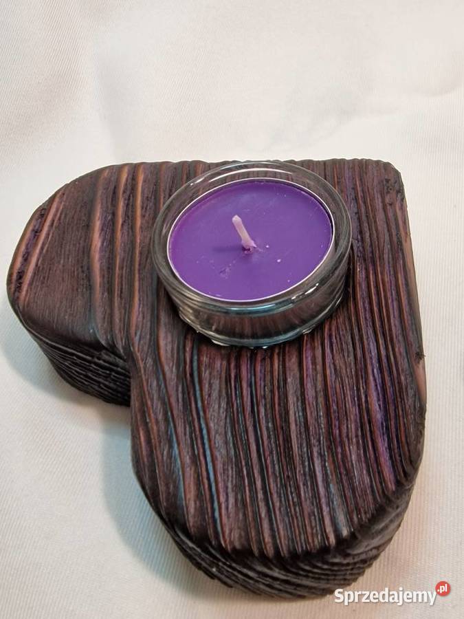 Świecznik drewniany serce śliwkowy na tealight Sępopol