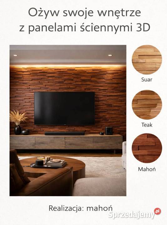 Panel ścienny 3d mahoń teak suar