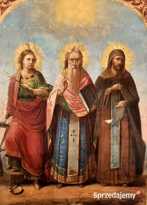 Ikona Święci Katarzyna Cyryl i Metody 1872r 0063 Warszawa