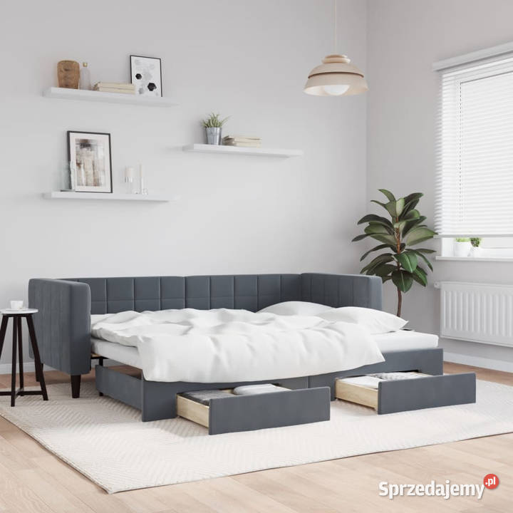 Sofa rozsuwana z szufladami ciemnoszara aksamit Warszawa