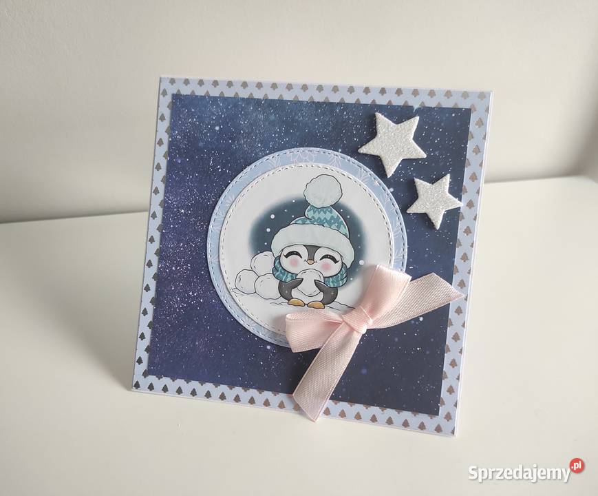 Zimowa kartka okolicznościowa ręcznie robiona z Rękodzieło Łódź