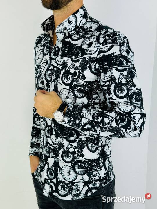 GIOVANNI PERA Koszula męska K011 Biała czarna Ostrów Wielkopolski