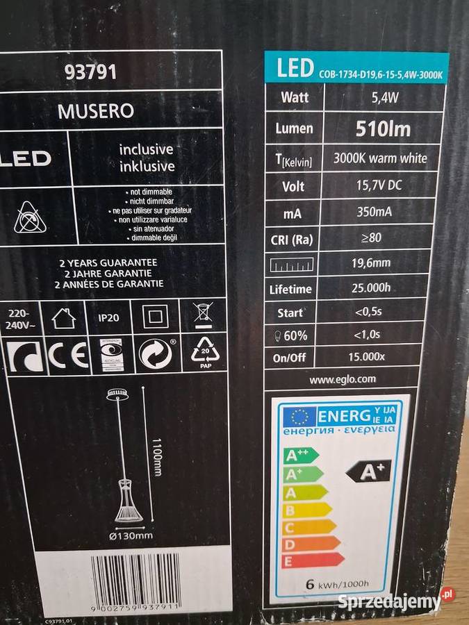 Śliczna lampa wisząca Led szkło Lampy wiszące Lampy Warszawa