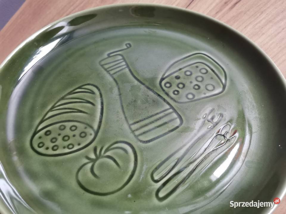 Stary talerz zielony porcelit Pruszków design