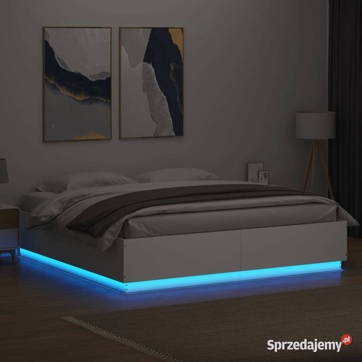 Rama łóżka z LED biała materiał drewnopochodny Łóżka Warszawa