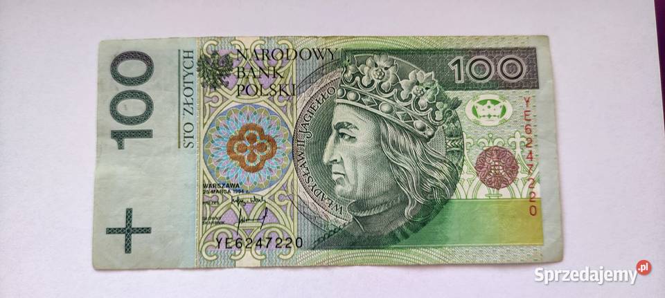 Banknot 100 1994 seria YE Zastępcza seria 10 Pruszków