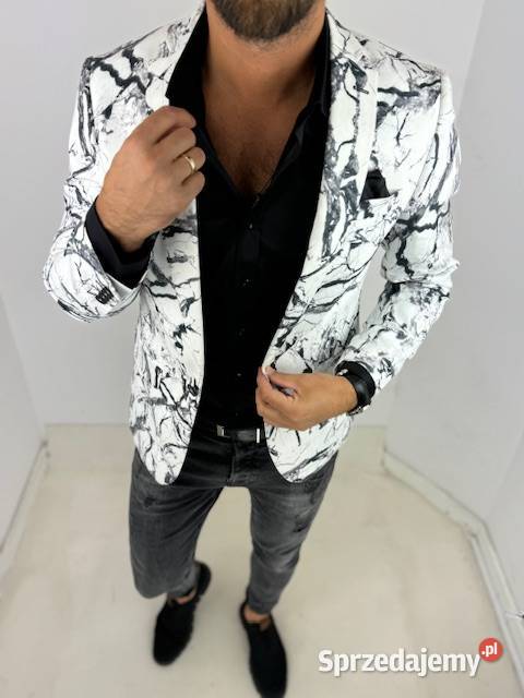 GIOVANNI PERA Marynarka męska D625 biała czarny Ostrów Wielkopolski