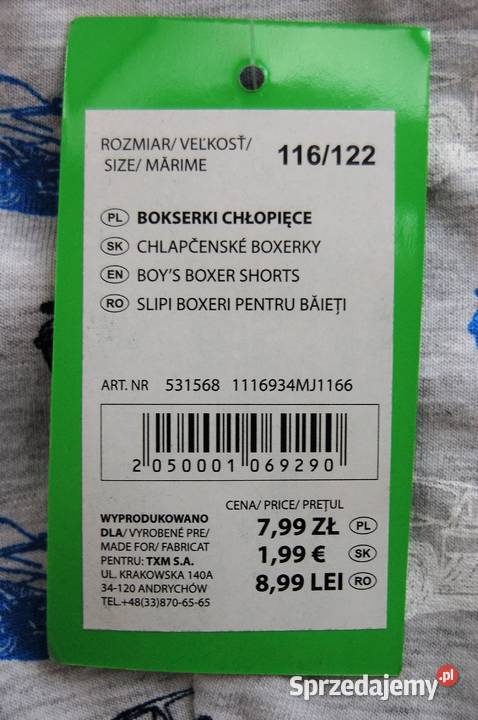 Bokserki majtki chłopca w samochody TXM Kids Lublin