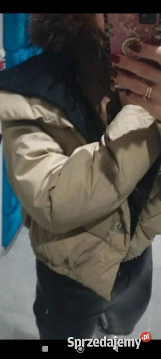 Kurtka puch kaczy khaki z naturalnym obszyciem Głogów