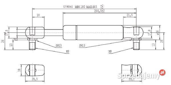 Sprężyna gazowa L445 mm 300N Stabilus CA083674 Kamionna