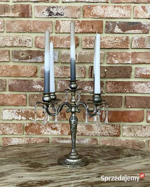 Świecznik kryształowy vintage srebrny kandelabr Gniezno