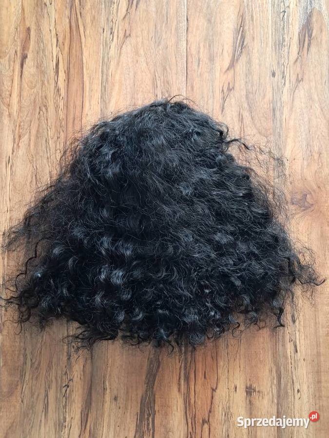 nowa regulowana peruka czarne kręcone włosy brak