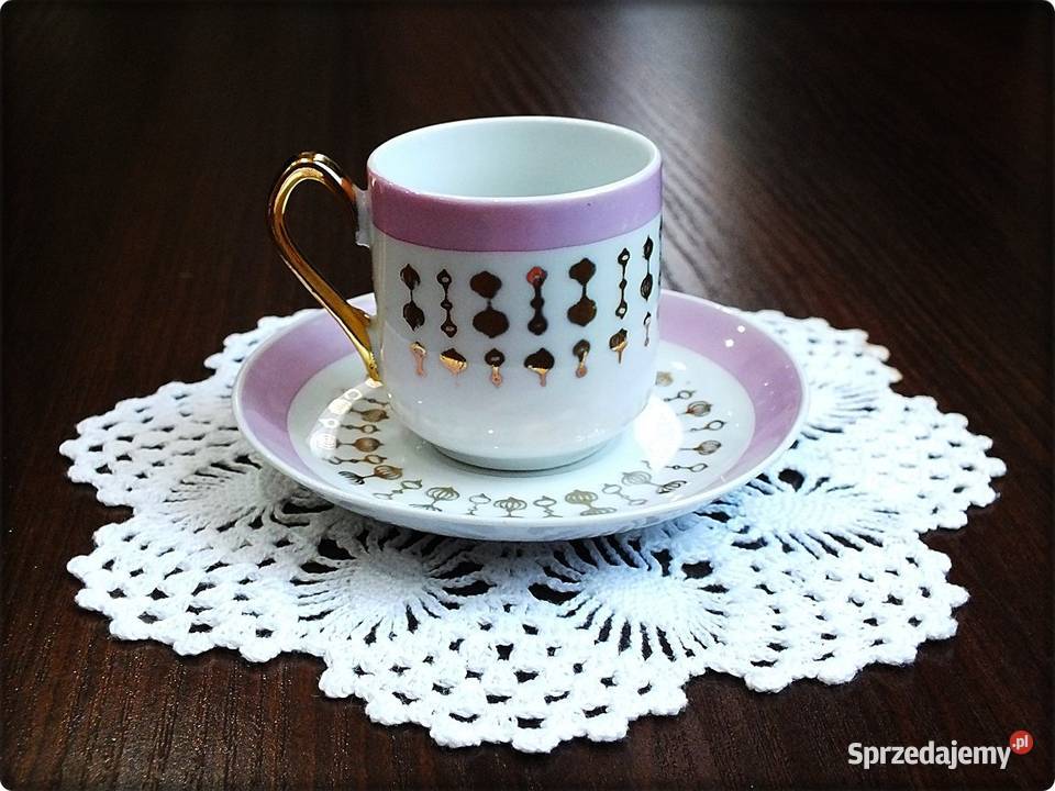 Mała Filiżanka spodek Porcelana różowa ze złotem lubuskie Żary sprzedam