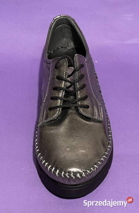 Skórzane damskie platynowe wiązane półbuty Żyrardów