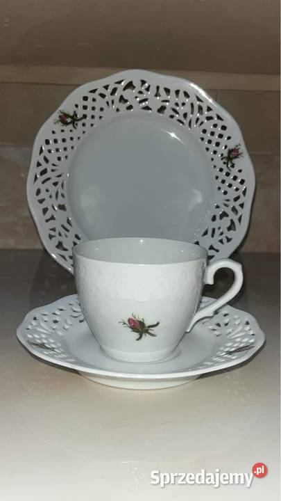Filiżanka z talerzykiem Ażur Biała porcelana z pomorskie Gdańsk