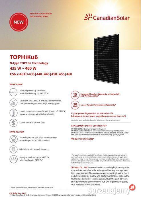 CANADIAN Solar 460W TOPHiKu6 CS62 48TD460