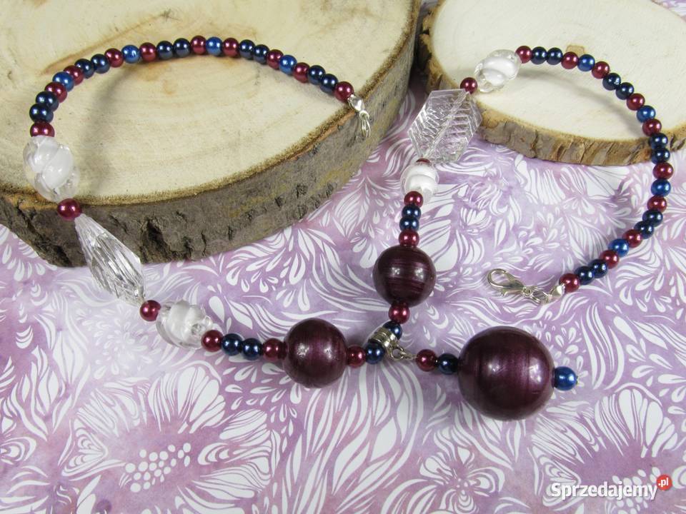 Naszyjnik biały fioletowy granatowy niebieski Katowice