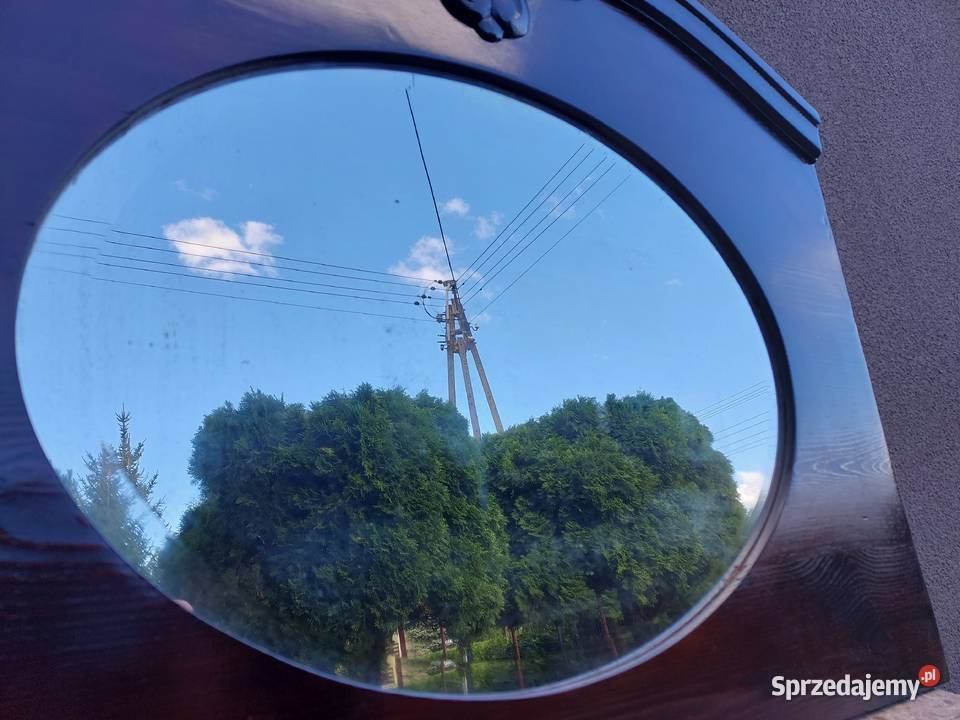 Stare lustro rama sosna ciemny brąz tafla owal