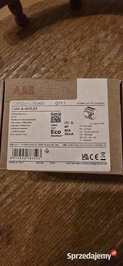 Wyłącznik różnicowoprądowy 4biegunowy 40A 30mA A Nowy Targ sprzedam