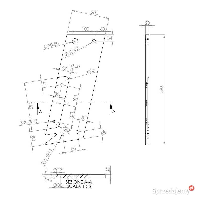 Słupica lewa pługa podeszwowego SMI122764 Kamionna