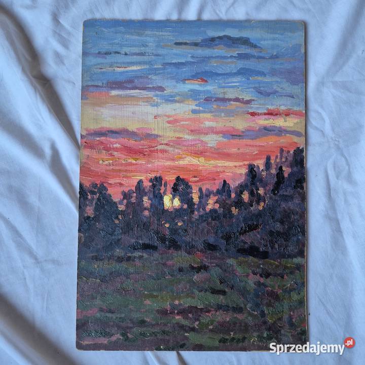Stary obraz olejny na desce sygnowany Malarstwo Brzesko sprzedam