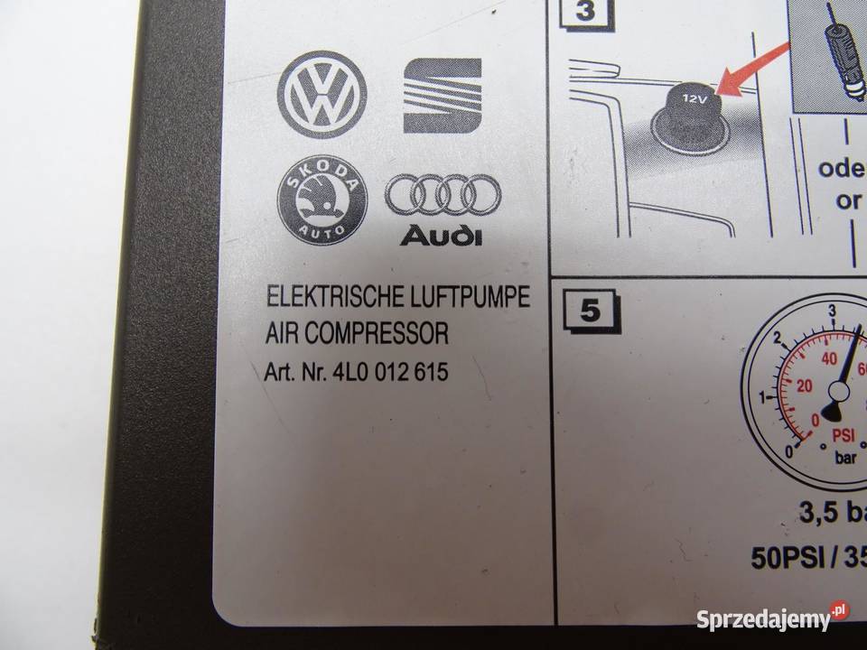 KOMPRESOR POMPKA DO KÓŁ KOŁA 4L0012615 AUDI Q5 Apteczki, gaśnice, trójkąty małopolskie
