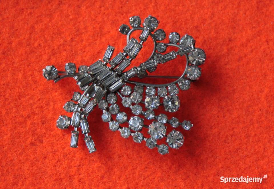 Stara angielska broszka kryształowo srebrna Ochojno