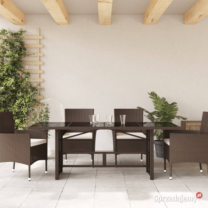 Stół ogrodowy ze szklanym blatem brąz 190x80x75 Warszawa