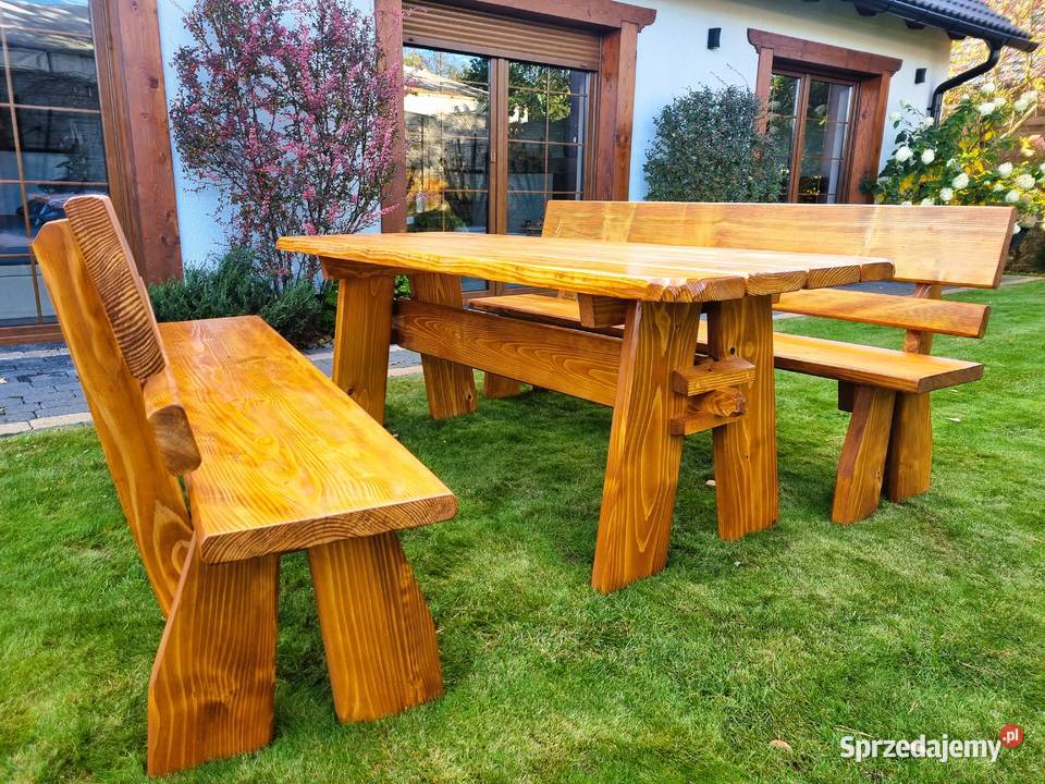 komplet zestaw DREWNIANYCH mebli ogrodowych STÓŁ drewno Chrząstowice